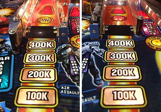 Score inserts on the left and right ramps
