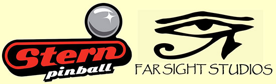 Stern Pinball and Farsight Studios logos