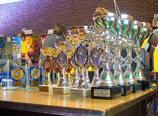The trophies and prizes for the tournament winners