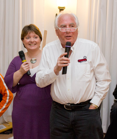 Gary gives his talk with Adeline translating