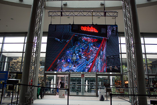 The LED display at the back of the arena area