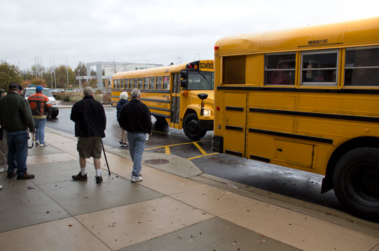 The buses arrive
