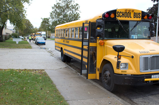 The buses ready for the trip back to Pinball Expo
