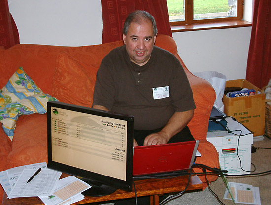 Tournament organiser Martin Ayub enters the scores