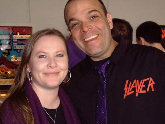 Denise and Jason of the East Bay Pinball League. The EBPL sports purple for luck