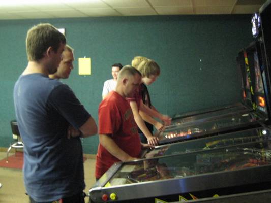 Pre-tournament customers warming up inside the arcade