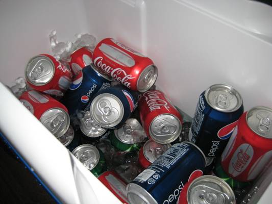 Three different canned pops were available