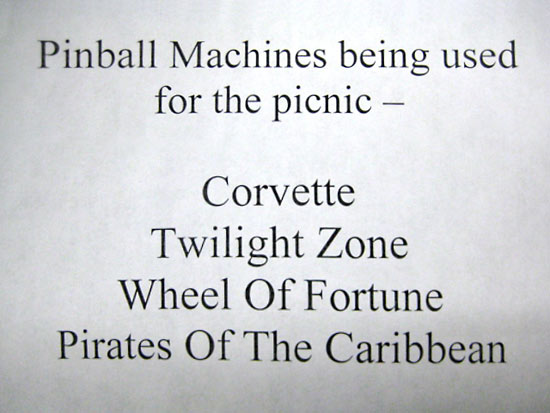 The list of tournament machines