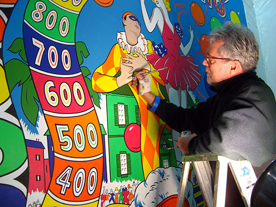 Artist Ed Cassel at work on his Williams Domino. PPM Archives