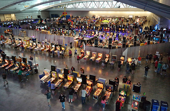 Free play machines in front, competition machines behind a screen