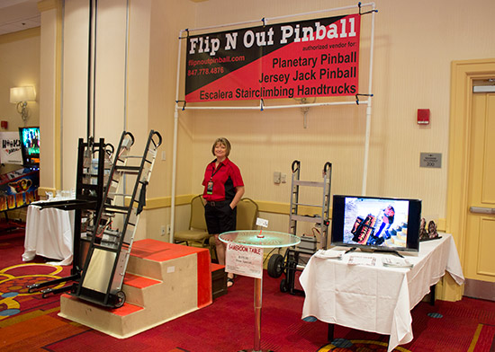 Flip N Out Pinball were selling gameroom items and the Escallera range of stair-climbing trolleys