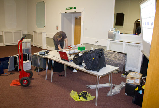 The tournament area's equipment is prepared