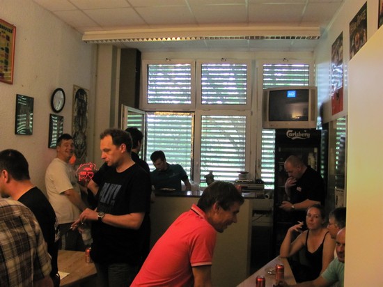 The bar area  (Pink fluorescent outline at left end of the bar is the 2010 EPC winners trophy) 