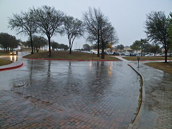 The hotel's parking lot at 8am on Saturday morning