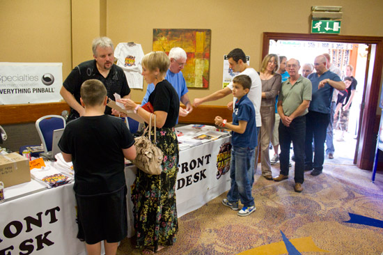 Guests arrive at the front desk on Saturday morning