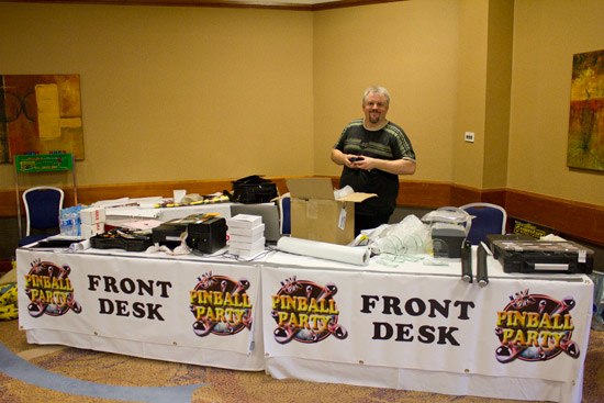 Andrew sets up the front desk