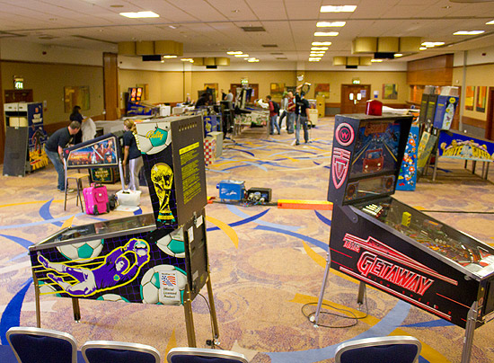 Machines being set up in the show hall