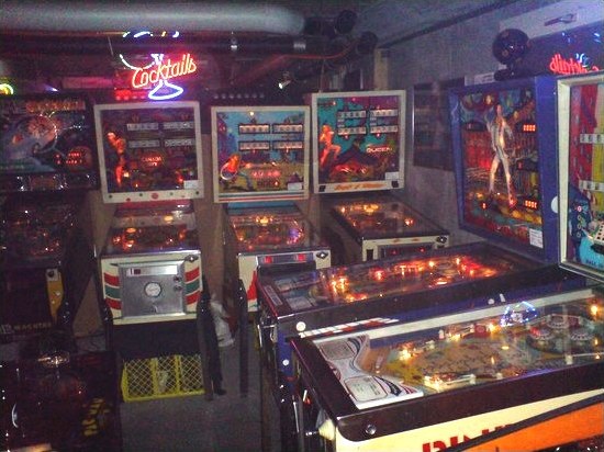 Pinball machines located at the atmospheric Outlane 