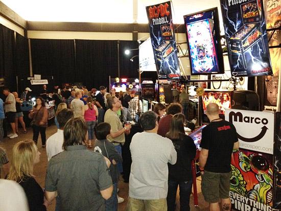 A long line soons forms to get a chance to play the Premium AC/DC