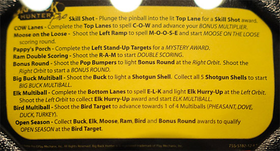 The Big Buck Hunter Pro instruction card