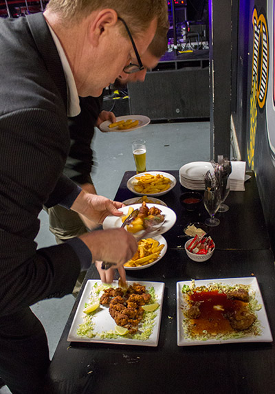 Chicken wings, savoury nibbles and hot wedges were available throughout the evening