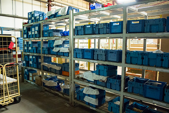 One of the racks of parts crates