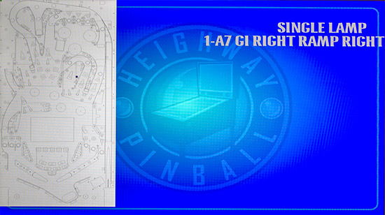 Individual LED tests with an indicator showing where on the playfield the LEDs are located