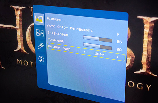 The monitor adjustments menu