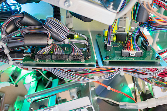 The B.A.G board on the left and the RGB LED board on the right
