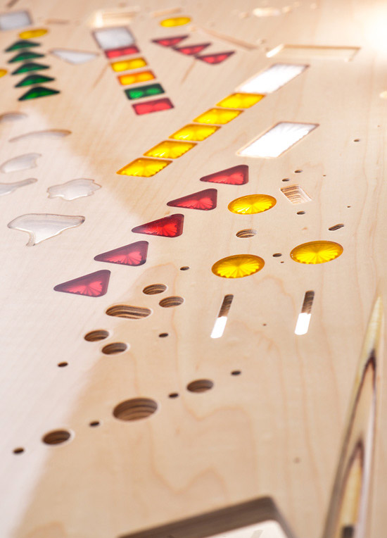 The insert colours used here were those available when the playfield was made, but the correct colours will be used for production