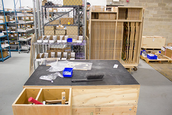 The playfield preparation area where the T-nuts are fitted
