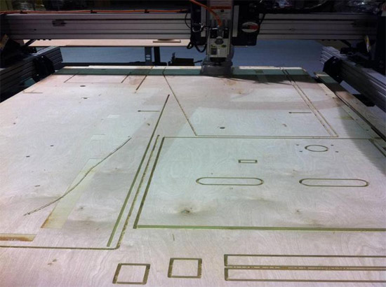 Plywood being cut for the prototype cabinet