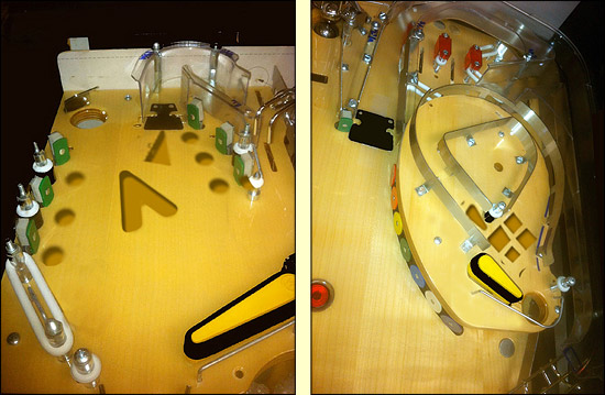 The two mini-playfields with the inserts and cutouts