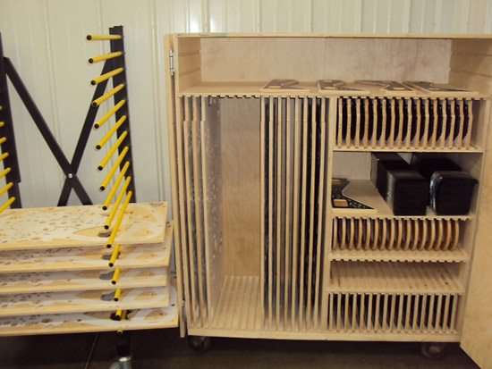 ...next to a rack of unprinted playfields