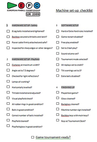 A sample machine check-list