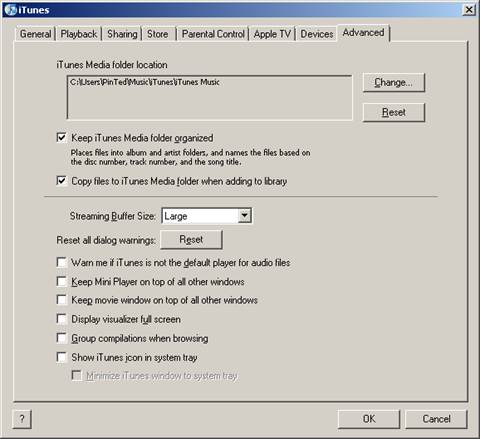 iTunes Options