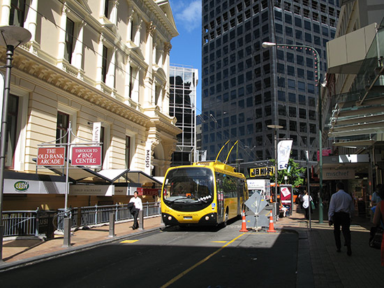 A trolley bus in downtown Wellington