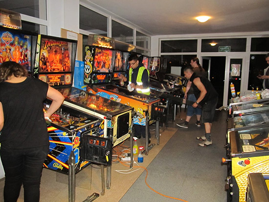 Preparations for the Plaza Park Pinball Party