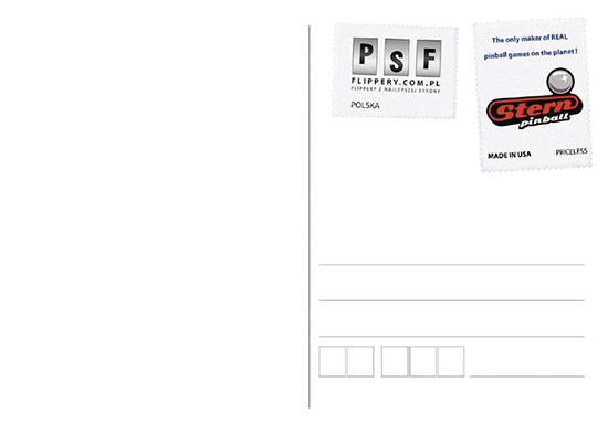 Reverse of the postcards with two pinball postage stamps