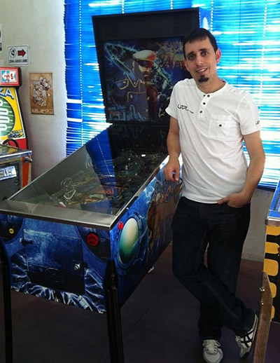 Antonio Ortuno with his Captain Nemo Dives Again pinball