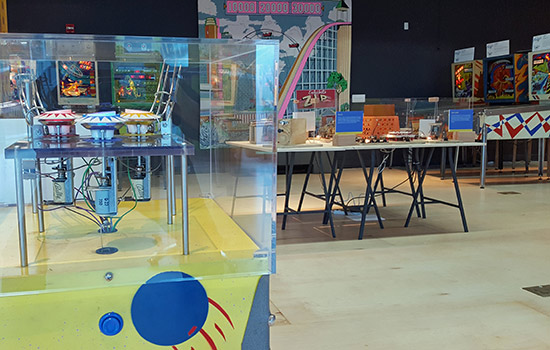 Some of the exhibits demonstrating the science of pinball