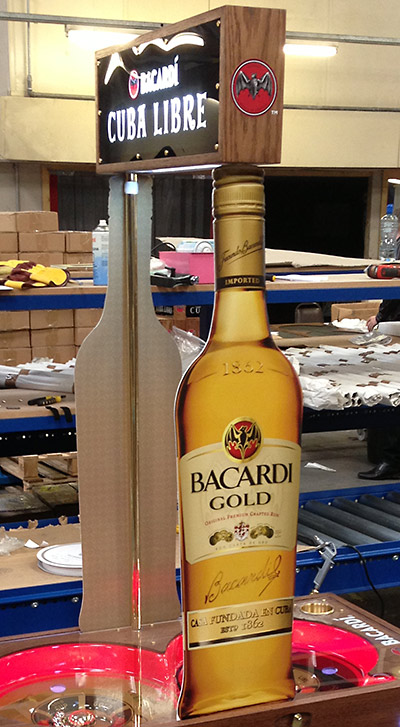 The foamboard Bacardi Gold bottles