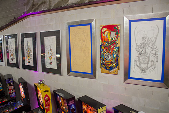 Unique game designs adorn one wall