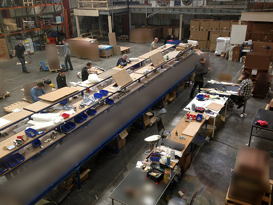 The games being manufactured on the production line