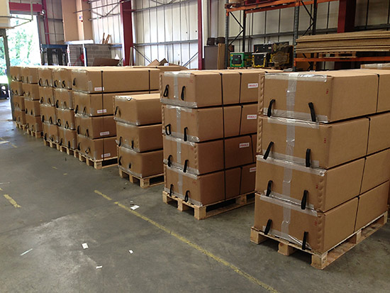 Palettes of completed games ready to ship