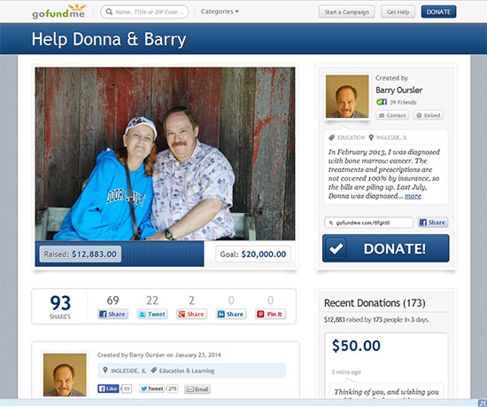Barry and Donna's GoFundMe page