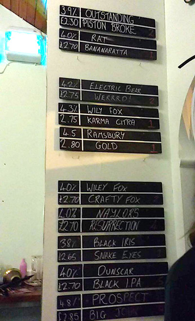 The beer selection at The Trackside