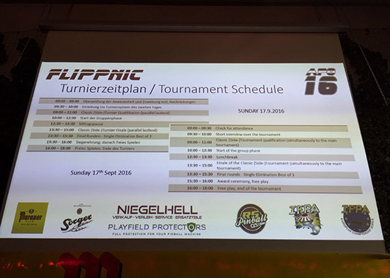 The tournament schedule projected on the big screen