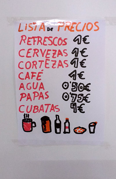 The drinks and snacks on offer