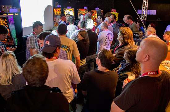 The mass of players at the entrance to the tournament area